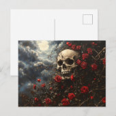 Schedel en karmozijnrozen briefkaart (Voorkant / Achterkant)