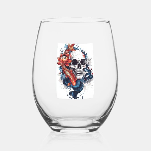 Schedel en Koi Sereniteit Wijnglas Zonder Voet (Voorkant)