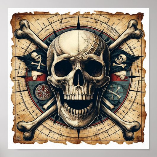 Schedel en kruis Botten zeilschip 2 Poster (Voorkant)