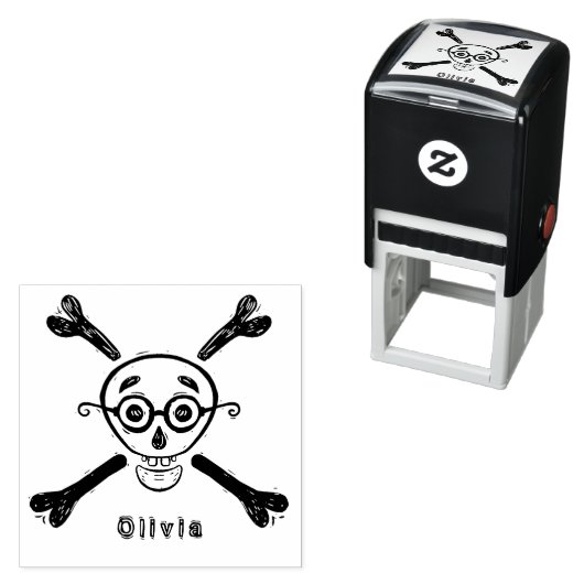  schedel en kruisbeenderen met bril  zelfinktende stempel (In situ)