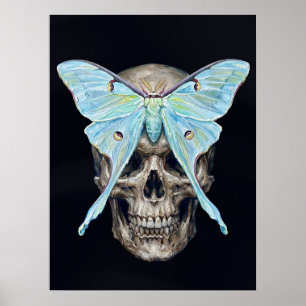 Schedel en Luna Mot — Memento Mori Impasto Poster