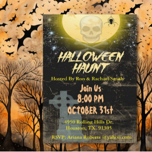 Schedel en Maan Halloween Feest Kaart