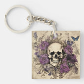  schedel en paarse bloemen sleutelhanger (Voorkant)