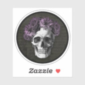Schedel en Paarse Rozen | ronde stickers (Vel)