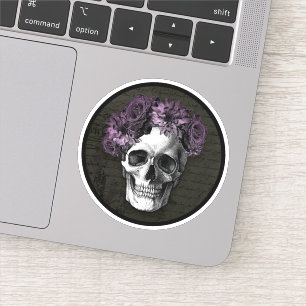 Schedel en Paarse Rozen   ronde stickers