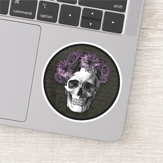 Schedel en Paarse Rozen | ronde stickers (Detail)