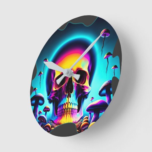 Schedel en paddenstoelen ronde klok (Hoek)