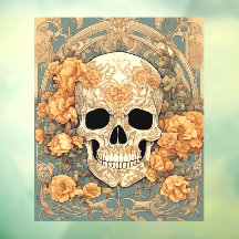 Schedel en perzik-kleurige rozen Art Nouveau ontwe
