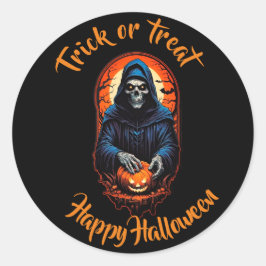 Schedel en pompoen trick or treat Halloween Ronde Sticker