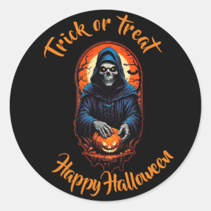 Schedel en pompoen trick or treat Halloween Ronde Sticker