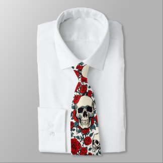 Schedel en Red Roses Stropdas