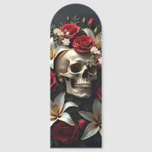 Schedel en rode en witte bloemen