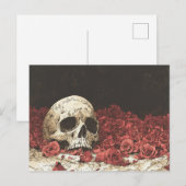 Schedel en rode rozen illustratie briefkaart (Voorkant / Achterkant)