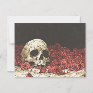 Schedel en rode rozen illustratie briefkaart