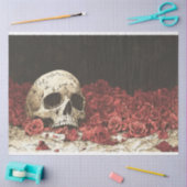 Schedel en Rode Rozen Illustratie Decoupage Tissuepapier (Craft)