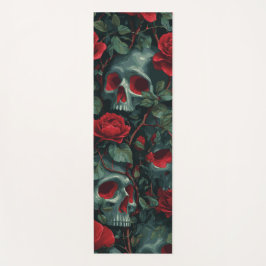 Schedel en rode rozen patroon – Donker bloemendesi Yogamat