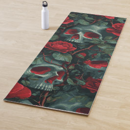Schedel en rode rozen patroon – Donker bloemendesi Yogamat