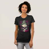 Schedel en rode rozen Vrouwen T-shirt (Voorkant volledig)