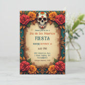 💀🎉 Schedel en rollen, de Día de Muertos Kaart (Staand voorkant)