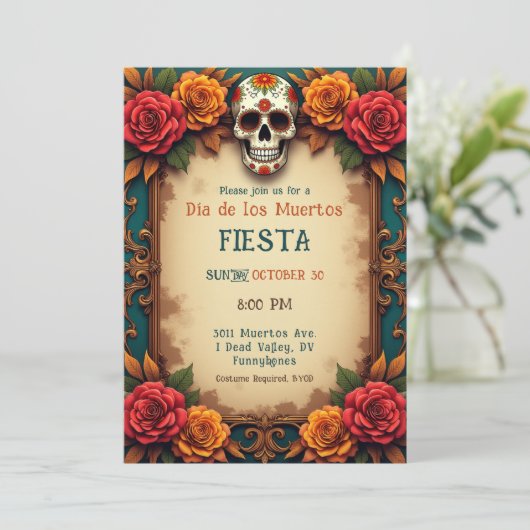 💀🎉 Schedel en rollen, de Día de Muertos Kaart (Staand voorkant)
