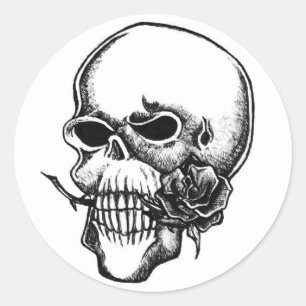 schedel en roos004 ronde sticker