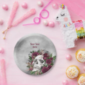 Schedel en Rozen Bourgondië Donkergrijs Persoonlij Papieren Bordje (Feest)