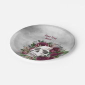 Schedel en Rozen Bourgondië Donkergrijs Persoonlij Papieren Bordje (Gekanteld)