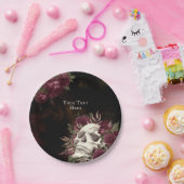 Schedel en Rozen Burgundy Zwarte Grunge Persoonlij Papieren Bordje (Feest)