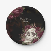 Schedel en Rozen Burgundy Zwarte Grunge Persoonlij Papieren Bordje (Voorkant)