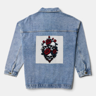 Schedel en Rozen: Gotisch bloemontwerp Denim Jacket
