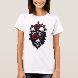 Schedel en Rozen: Gotisch bloemontwerp T-shirt