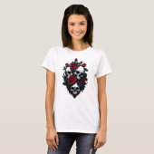 Schedel en Rozen: Gotisch bloemontwerp T-shirt (Voorkant volledig)