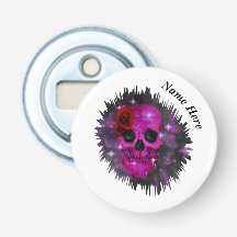 Schedel en Rozen Gotische witte badge Bottle Opene