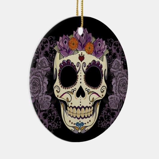  schedel en Rozen Keramisch Ornament (Rechts)