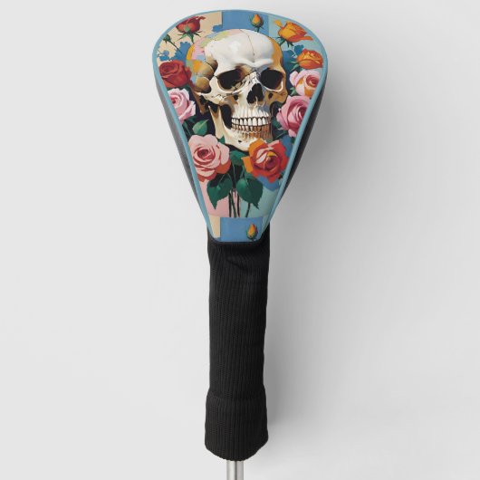 Schedel en Rozen Kleurblok Golfheadcover (Voorkant)