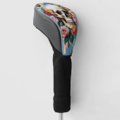Schedel en Rozen Kleurblok Golfheadcover (Schuin)