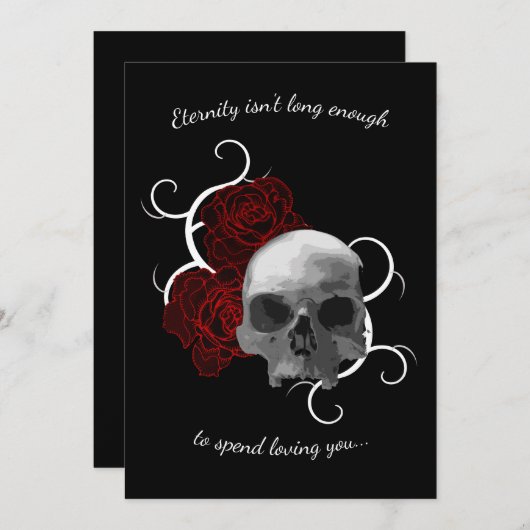 Schedel en Rozen met Doornen Goth Huwelijk Kaart (Voorkant / Achterkant)