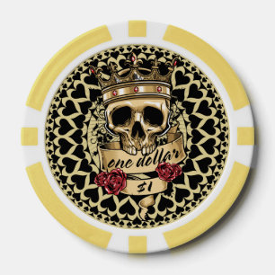 Schedel en Rozen Poker Chip - $1