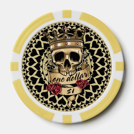 Schedel en Rozen Poker Chip - $1 (Voorkant)
