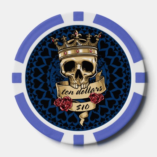 Schedel en Rozen Poker Chip - $10 (Voorkant)