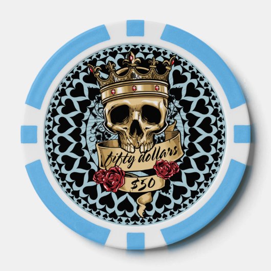 Schedel en Rozen Poker Chip - $50 (Voorkant)