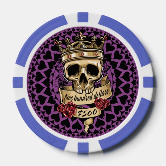 Schedel en Rozen Poker Chip - $500 (Voorkant)
