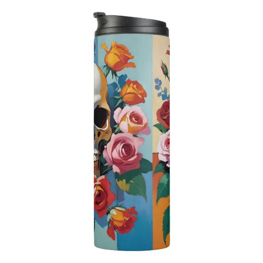 Schedel en Rozen Retro Color Block Thermosbeker (Geroteerd rechts)
