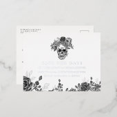 Schedel en Rozen Save the Date Aankondiging (Voorkant / Achterkant)