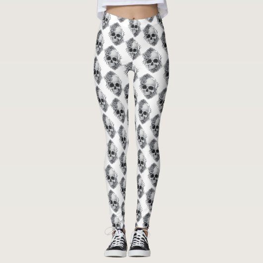 Schedel en Rozen Schets Leggings (Voorkant)