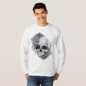 Schedel en Rozen Schets T-shirt (Voorkant volledig)