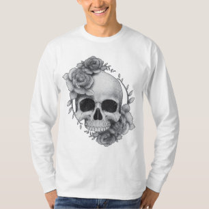 Schedel en Rozen Schets T-shirt