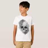 Schedel en Rozen Schets T-shirt (Voorkant volledig)