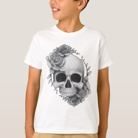 Schedel en Rozen Schets T-shirt (Voorkant)