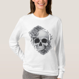 Schedel en Rozen Schets T-shirt